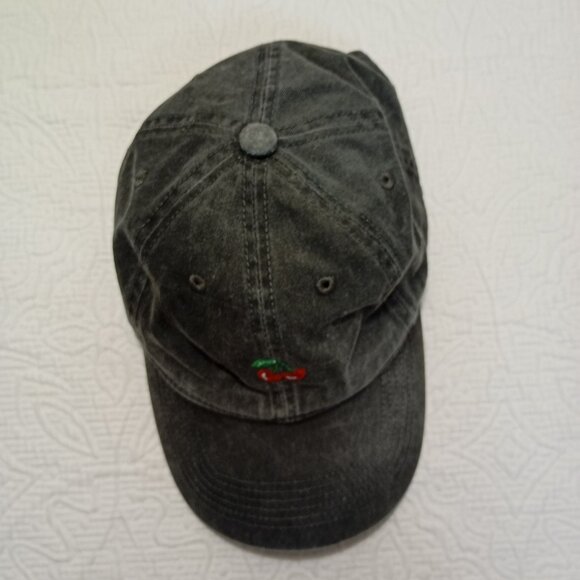 Brandy Melville Cherry Embroidered Washed Black Baseball Cap One Size - Picture 5 of 8